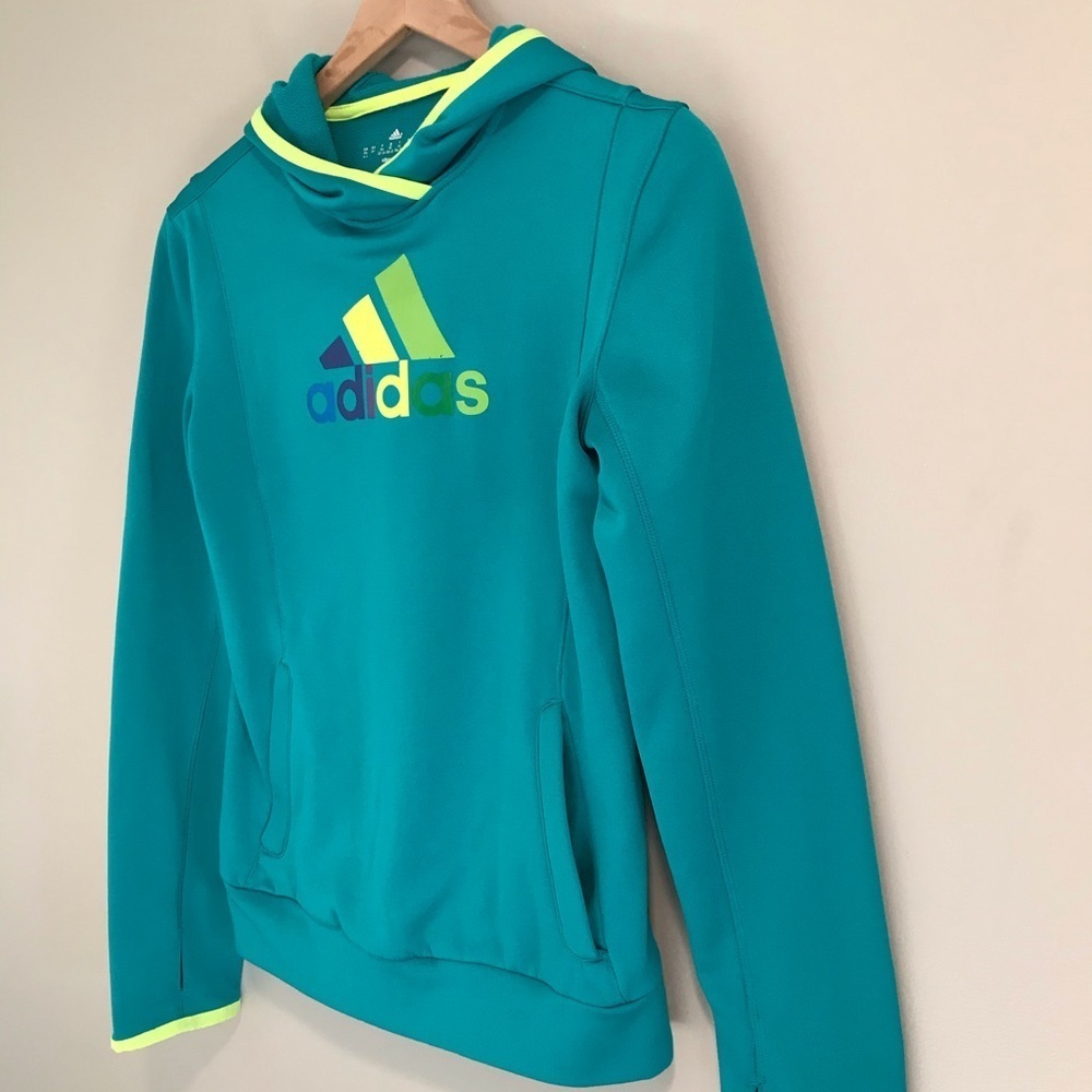 Adidas Climawarm Teal Trefoil Hoodie Sweatshirt - Picture 5 of 14